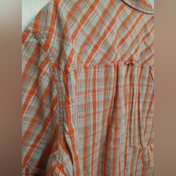Cavi Men's 2X Large Plaid Button Down Short Sleeve Shirt Orange White Charcoal - Picture 7 of 9
